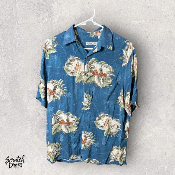 Vintage Batik Bay Hawaiian Shirt Men's Size M Blue Floral Print Short Sleeve Top - Picture 1 of 3